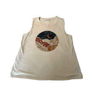 C & C California Womens Tan Tank Top Sz M Mountains/Moon Activewear outdoor